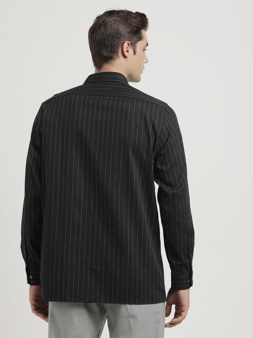 100% Cotton Black Striped Regular Fit Full Sleeve Formal Shirt