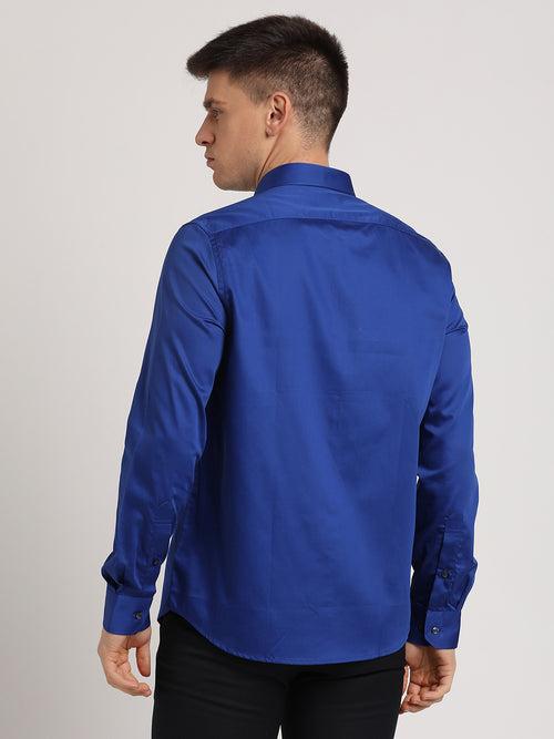 100% Cotton Blue Plain Slim Fit Full Sleeve Formal Shirt