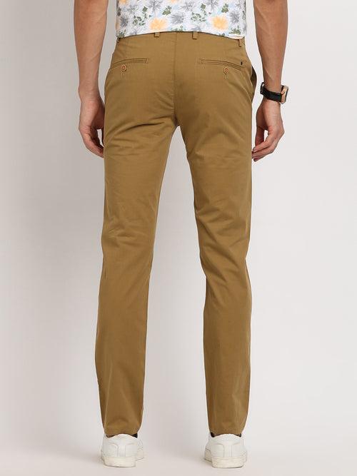 Cotton Stretch Khaki Plain Ultra Slim Fit Flat Front Casual Trouser