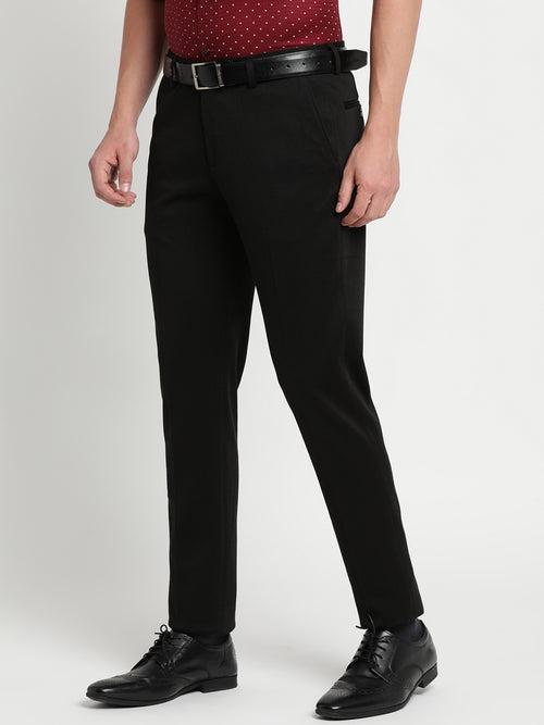 Knitted Black Dobby Ultra Slim Fit Flat Front Formal Trouser