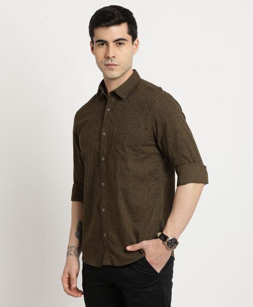 Khadi Brown Printed Slim Fit Full Sleeve Casual Shirt