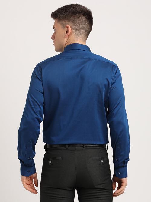 100% Cotton Blue Plain Slim Fit Full Sleeve Ceremonial Shirt