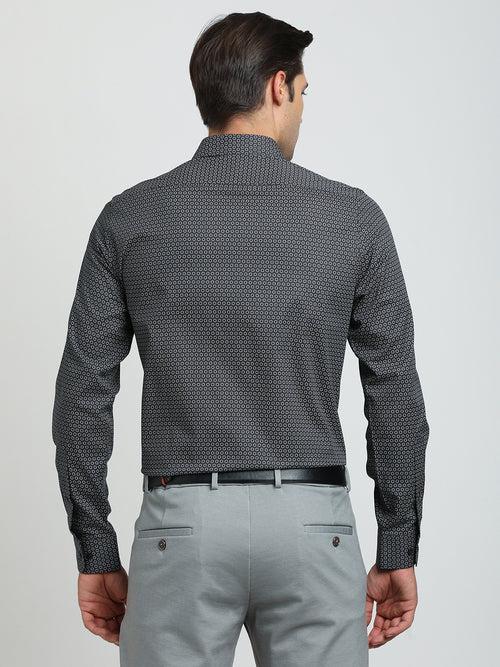 100% Cotton Black Printed Slim Fit Full Sleeve Formal Shirt