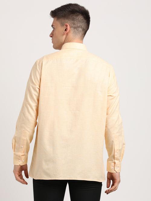 100% Cotton Yellow Plain Regular Fit Half Sleeve Formal Shirt