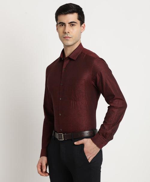 Giza Cotton Maroon Jacquard Slim Fit Full Sleeve Ceremonial Shirt