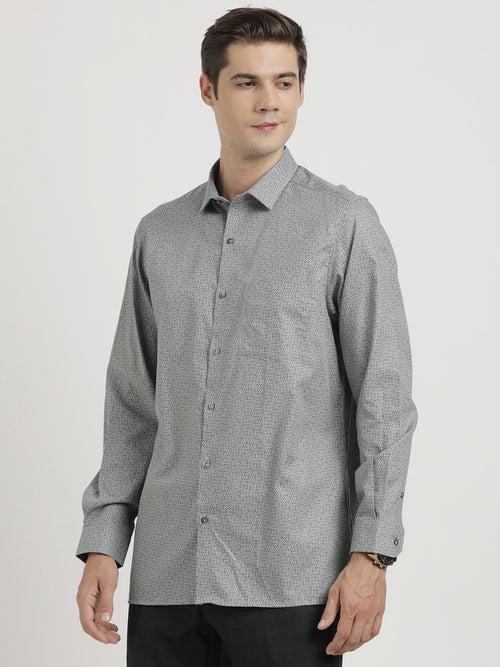 100% Cotton Grey Printed Regular Fit Full Sleeve Formal Shirt