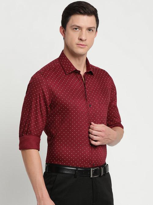 100% Cotton Maroon Printed Slim Fit Full Sleeve Formal Shirt