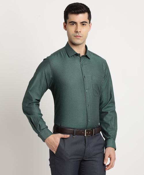 100% Cotton Green Checkered Slim Fit Full Sleeve Formal Shirt