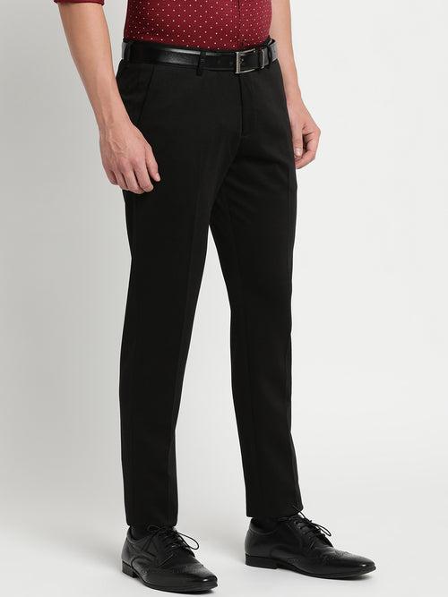 Knitted Black Dobby Ultra Slim Fit Flat Front Formal Trouser