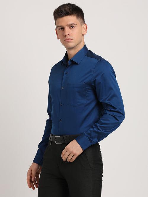 100% Cotton Blue Plain Slim Fit Full Sleeve Ceremonial Shirt