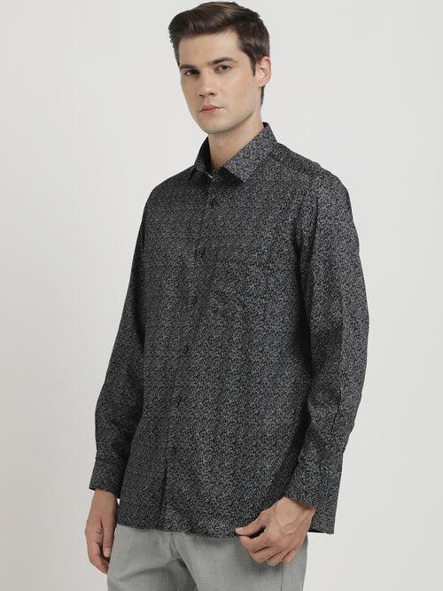 100% Cotton Black Printed Regular Fit Full Sleeve Formal Shirt