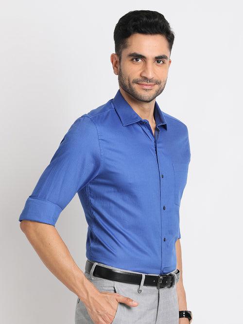 100% Cotton Blue Plain Slim Fit Full Sleeve Formal Shirt