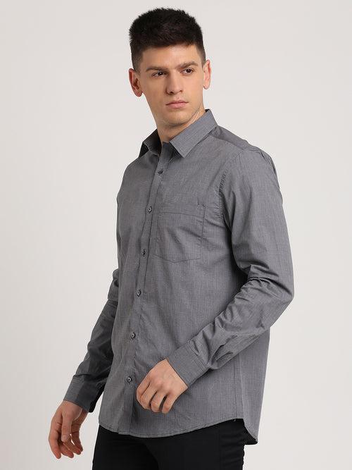 100% Cotton Grey Plain Regular Fit Half Sleeve Formal Shirt