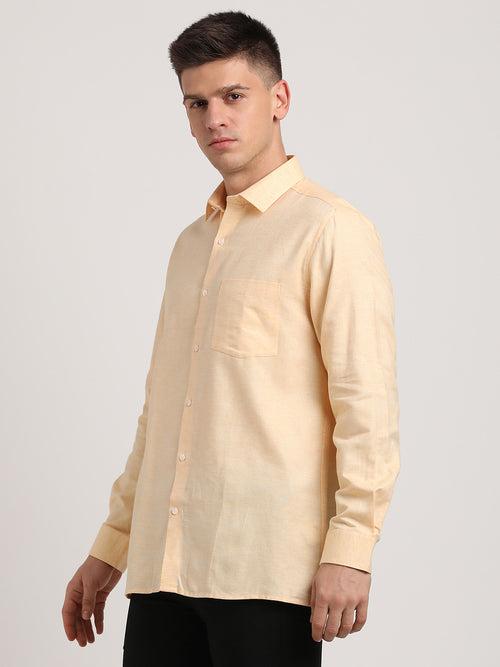 100% Cotton Yellow Plain Regular Fit Full Sleeve Formal Shirt