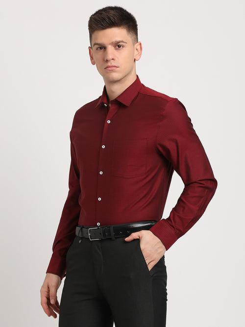 100% Cotton Maroon Dobby Regular Fit Full Sleeve Formal Shirt