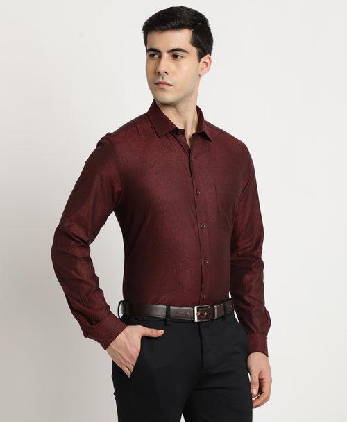 Giza Cotton Maroon Jacquard Slim Fit Full Sleeve Ceremonial Shirt