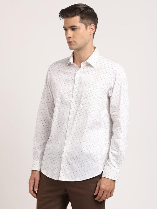 100% Cotton White Printed Slim Fit Full Sleeve Formal Shirt