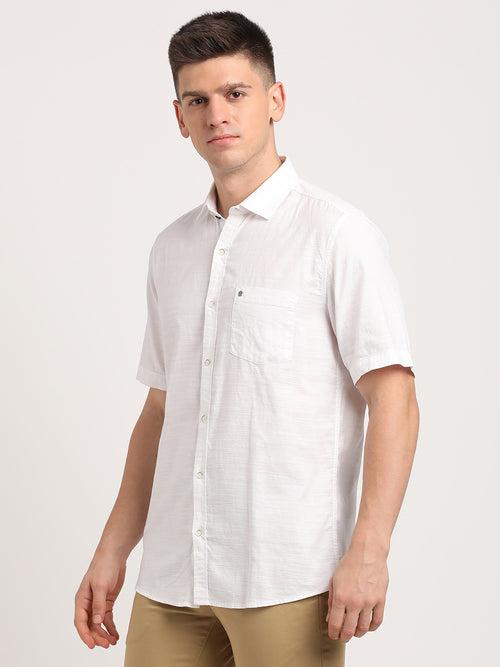 100% Cotton White Dobby Slim Fit Half Sleeve Casual Shirt