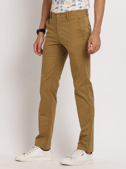 Cotton Stretch Khaki Plain Ultra Slim Fit Flat Front Casual Trouser