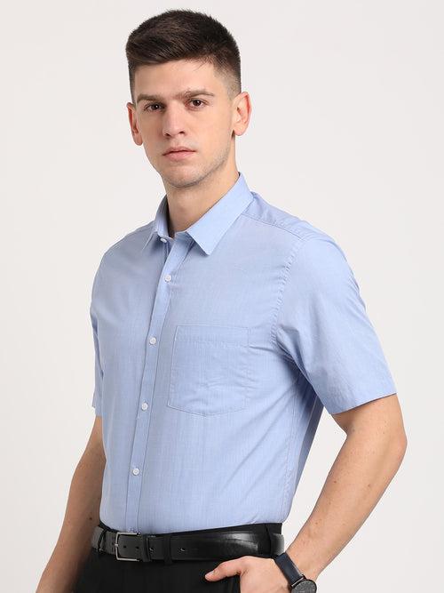 100% Cotton Sky Blue Plain Slim Fit Half Sleeve Formal Shirt