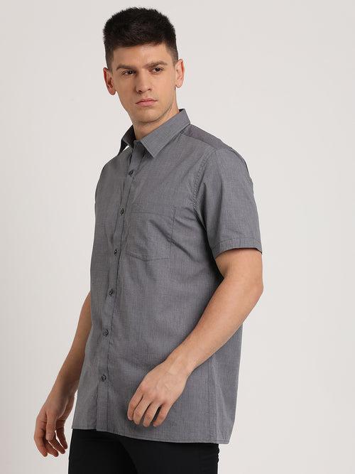 100% Cotton Grey Plain Slim Fit Half Sleeve Formal Shirt