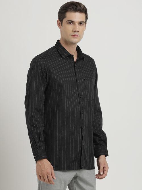 100% Cotton Black Striped Regular Fit Full Sleeve Formal Shirt