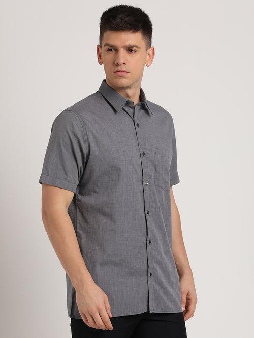 100% Cotton Grey Plain Slim Fit Half Sleeve Formal Shirt