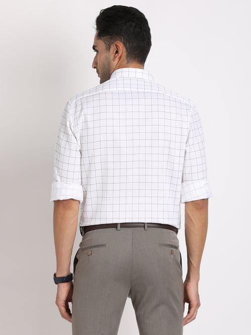 100% Cotton White Checkered Regular Fit Full Sleeve Formal Shirt