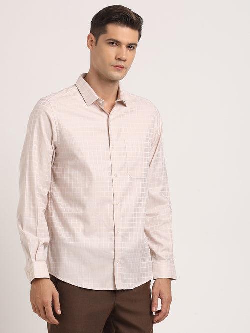 Giza Cotton Cream Checkered Slim Fit Full Sleeve Formal Shirt