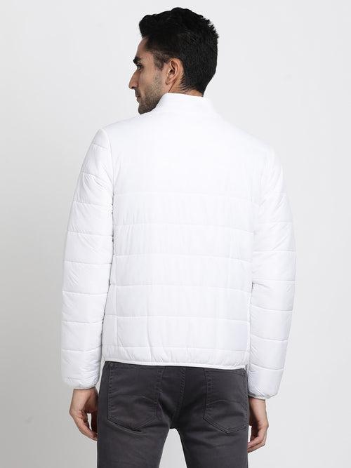 Nylon White Plain Regular Fit Wind Cheater