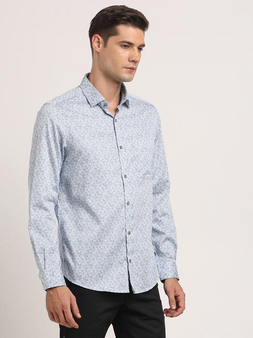 Cotton Tencel Grey Printed Slim Fit Full Sleeve Ceremonial Shirt