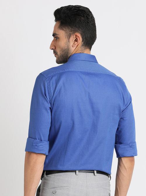 100% Cotton Blue Plain Slim Fit Full Sleeve Formal Shirt