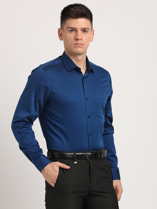 100% Cotton Blue Plain Slim Fit Full Sleeve Ceremonial Shirt