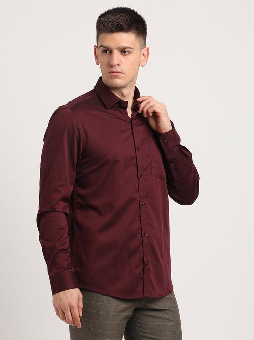 100% Cotton Maroon Plain Slim Fit Full Sleeve Ceremonial Shirt