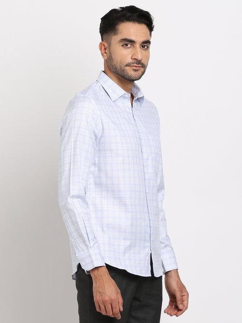 Giza Cotton Sky Blue Checkered Slim Fit Full Sleeve Formal Shirt