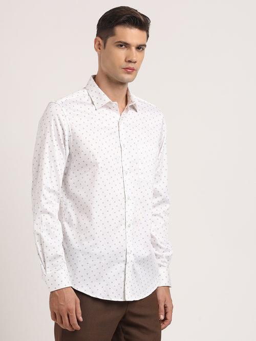 100% Cotton White Printed Slim Fit Full Sleeve Formal Shirt