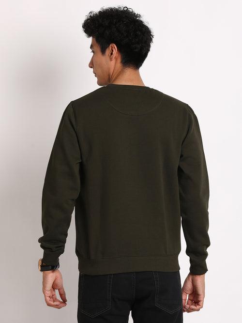 100% Cotton Olive Plain Regular Fit Full Sleeve Casual Sweatshirt