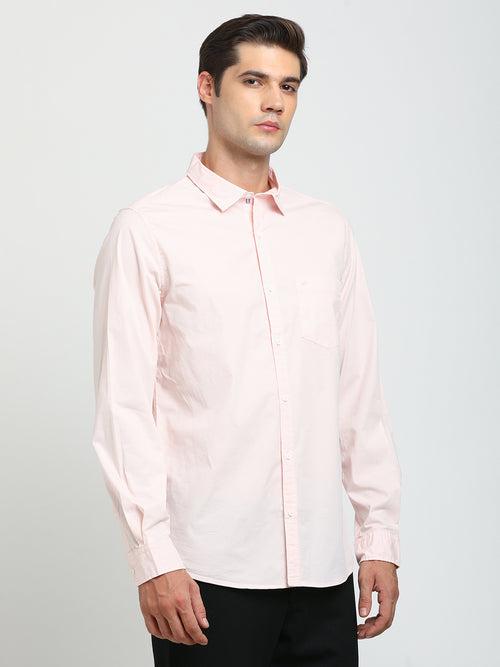 Cotton Stretch Pink Plain Slim Fit Full Sleeve Casual Shirt