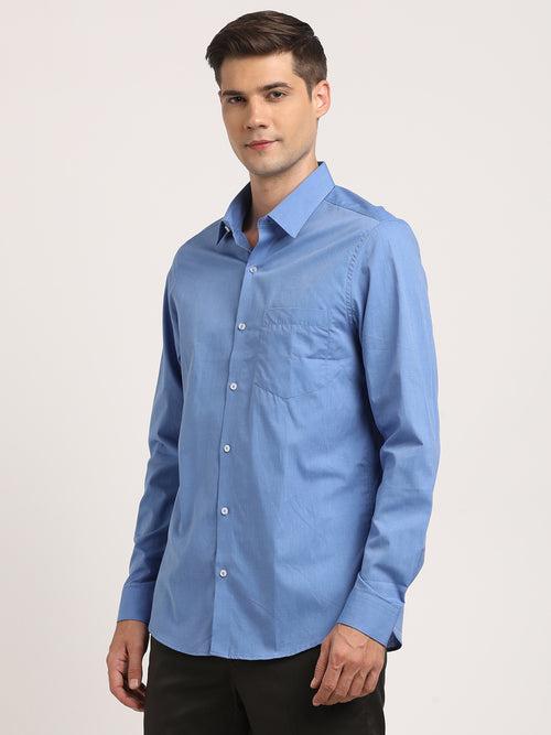 100% Cotton Light Blue Plain Slim Fit Full Sleeve Formal Shirt