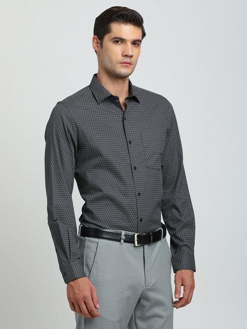 100% Cotton Black Printed Slim Fit Full Sleeve Formal Shirt