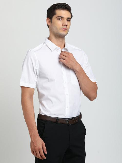 100% Cotton White Plain Slim Fit Half Sleeve Formal Shirt