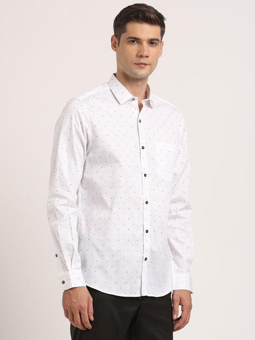 Cotton White Printed Slim Fit Full Sleeve Formal Shirt