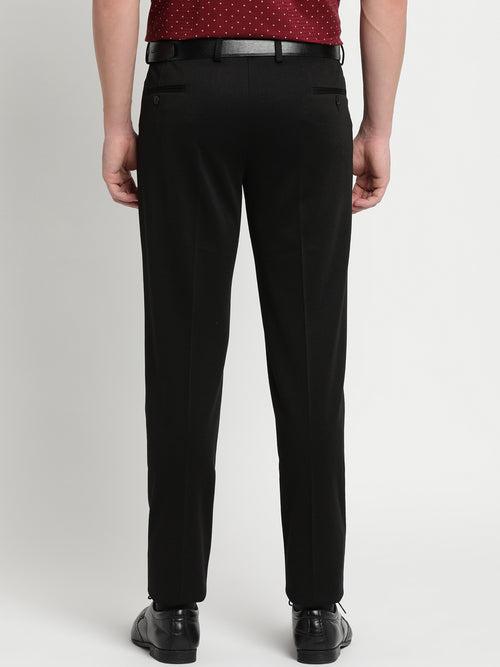 Knitted Black Dobby Ultra Slim Fit Flat Front Formal Trouser