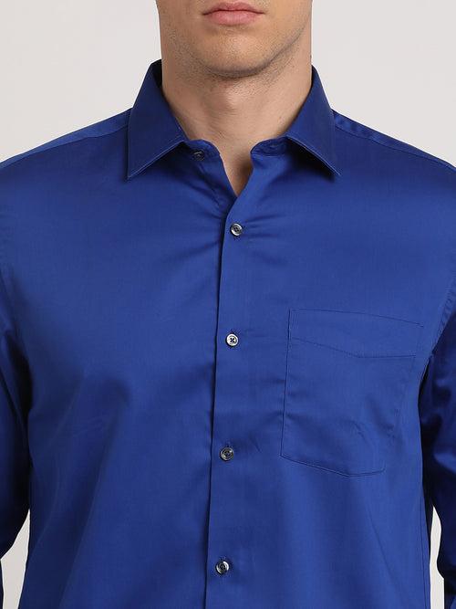 100% Cotton Blue Plain Slim Fit Full Sleeve Formal Shirt