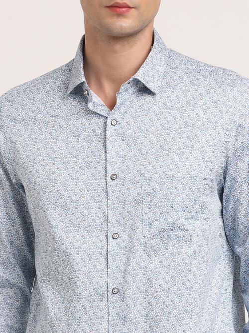 Cotton Tencel Grey Printed Slim Fit Full Sleeve Ceremonial Shirt