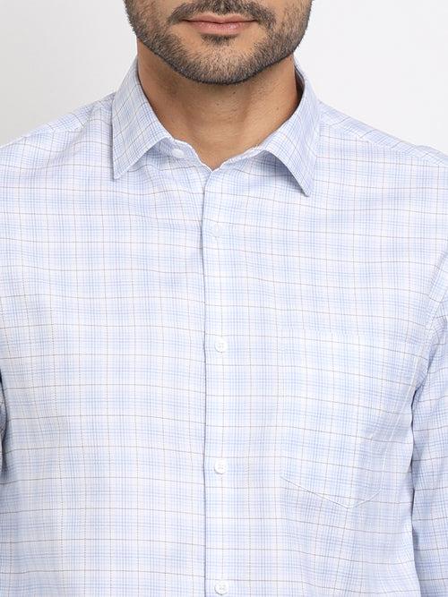 Giza Cotton Sky Blue Checkered Slim Fit Full Sleeve Formal Shirt