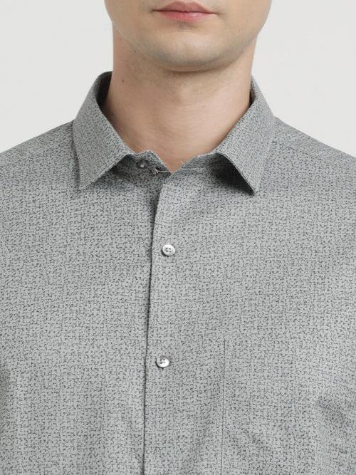 100% Cotton Grey Printed Regular Fit Full Sleeve Formal Shirt