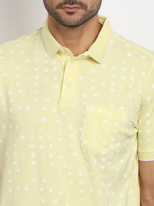 Cotton Stretch Lemon Printed Polo Neck Half Sleeve Casual T-Shirt