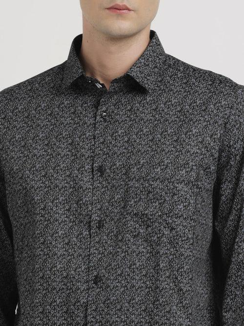 100% Cotton Black Printed Regular Fit Full Sleeve Formal Shirt