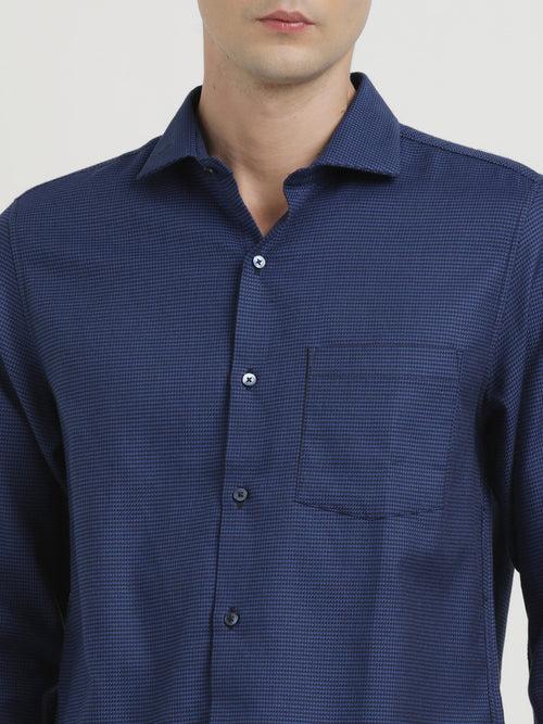 100% Cotton Navy Blue Dobby Regular Fit Full Sleeve Formal Shirt